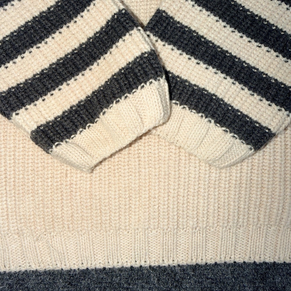 Piupiuchick Sweater Kids 10Y Cream Gray Striped 100%Organic Cotton Knit Crewneck - Picture 3 of 9